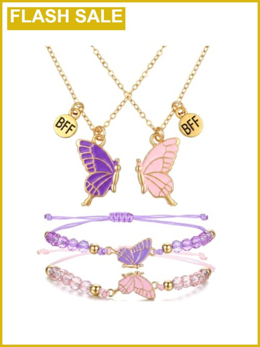 Butterfly Friendship Necklace & Bracelet Set Adjustable Alloy Jewelry
